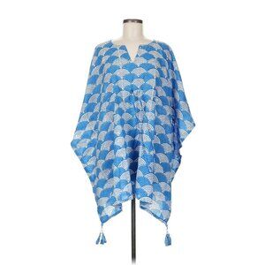 NWT Pax Philomena Short Kaftan in Blue White Fan Arch Print Dress O/S One Size